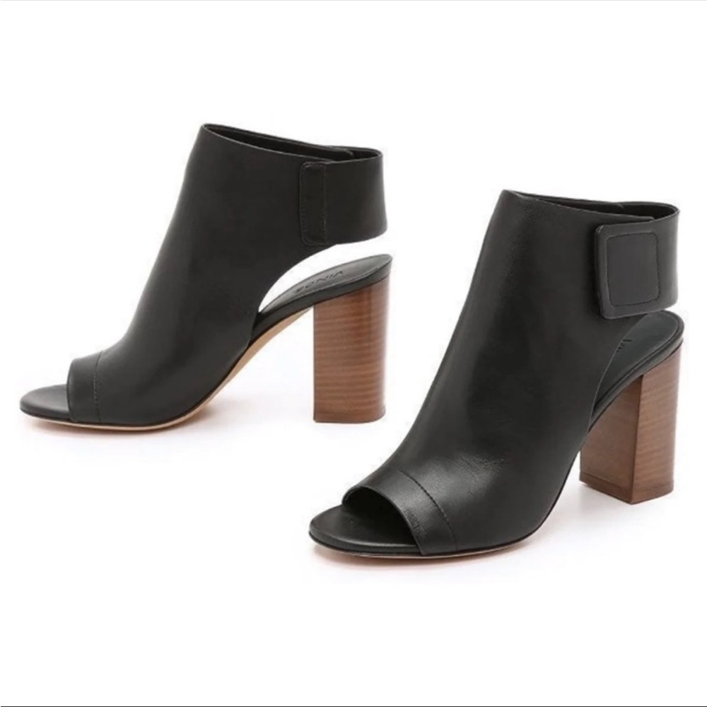 Vince Faye Leather Black Peep Bootie Sandals Size 6.5